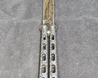 Bear Butterfly Knife Large Tanto Damascus Blade