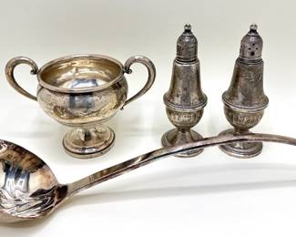 Vintage Weighted Sterling Silver Salt & Pepper Shakers, Goblet & Gorham Reproduction Of Chinese Tang Dynasty L...
Lot #: 73