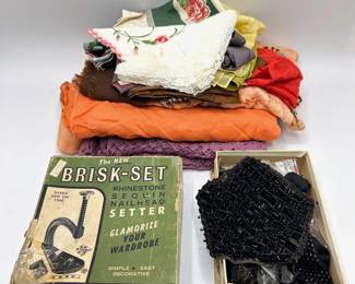 16 Vintage Scarves, Hankies & Ties, Remnants Of A Beaded Purse & Brisk-Set Bedazzle Machine
Lot #: 120