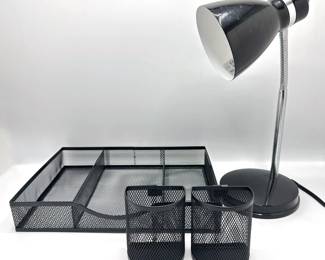 Gooseneck Table Lamp & New Metal Office Supply Tray With 2 Pen Baskets
Lot #: 125
