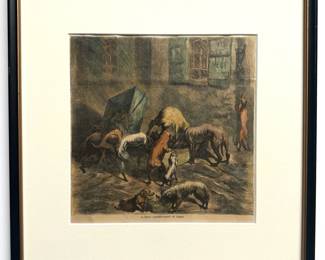 Ernest Henry Griset (B1843 France) Hand Colored Woodblock Engraving W/ Receipt "A Dogs' Dinner Party In Paris"
Lot #: 79
