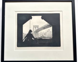 Arthur Cohen (B1928 American) Limited Edition Aquatint Etching Of Brooklyn Bridge With Receipt For $135
Lot #: 38