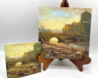 Miniature Oil Painting Reproduction Of Walter Frederick Osborne's "The Four Courts" With Wood Stand
Lot #: 86