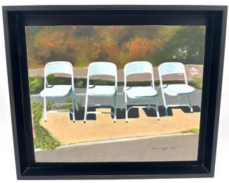 Hope Zaccagni (2004 American) Original Oil Painting On Panel "Four White Folding Chairs" With Receipt For $450
Lot #: 42