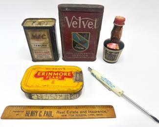 Antique & Vintage Apothocary Tins, Tia Maria Rum Bottle, Ruler & AT&T Screw Driver
Lot #: 91