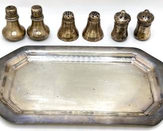 Vintage Sterling Silver Tray & 3 Pairs Sterling Small Salt & Pepper Shakers
Lot #: 7