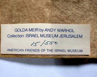 Andy Warhol (1973 American) Original Golda Meir Limited Edition Numbered Screen Print, Unframed
Lot #: 11