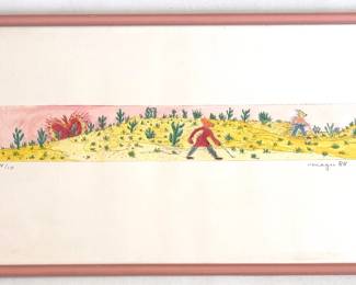 Gilbert "Magu" Lujan (1988 Chicano) Limited Edition Hand Colored Etching "Desert Walk" With Receipt For $600
Lot #: 30