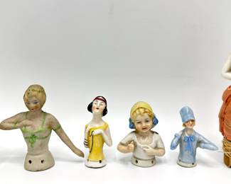 4 Antique Porcelain Half Dolls Pincushion Dolls, Spool Doll & More
Lot #: 117