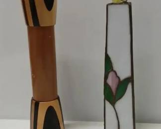 Pair of Kaleidoscopes Wood Turned Tube  StainedGlass Triangle