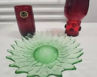 Assorted Collectible Glass Ruby Red  Green Decorative Pieces