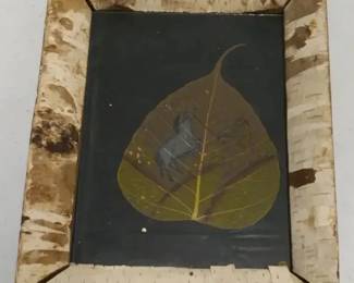Painted Peepal Leaf Artwork in Natural Bark Frame