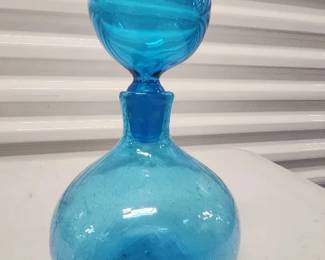 Blenko  Blue Crackle Glass Decanter with Stopper