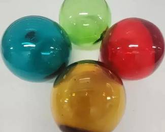 Set of 4 Colorful Art Glass Balls Decorative Handblown Orbs
