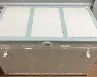 Vintage White Storage Trunk with Patterned Interior