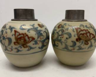 Pair of HandPainted Ginger Jars with Gilded Accents