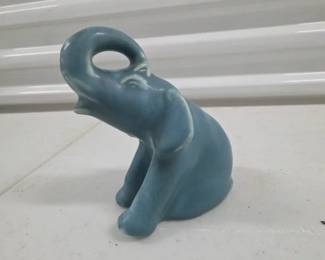 Blue Glazed Pottery Elephant Figurine