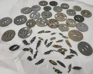 Assorted VintageStyle Metal Sword Fittings Lot  Pierced Guard Discs  Ornamental Pieces