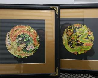 Pair of Framed Chinese Dragon Prints