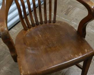 Antique Hardwood Office Chair with Slatted Back