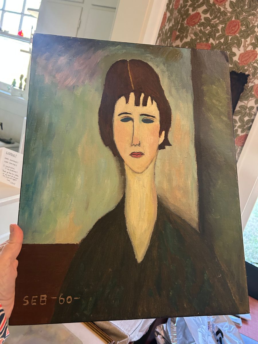 Vintage original 1960 oil painting of a woman