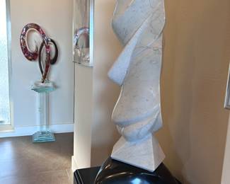 Sandor Finta, Hungarian born Sculptor, (1953-2008) "In Captivity." Carrara Marble. 43  inches tall.