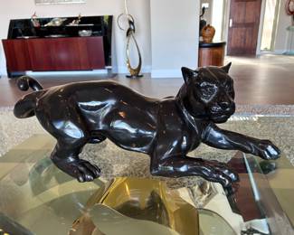 Bronze Cougar Sculpture. Unsigned. 29x9x10 inches.