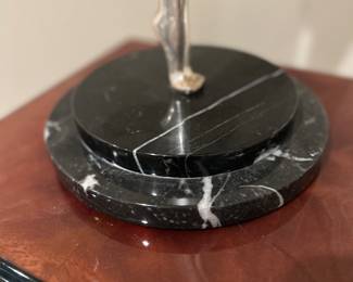 Art Deco Style Silvered Metal Figure of Diana the Huntress on Marble Base. 36x18x0.5 inches. Base is 9 inches 