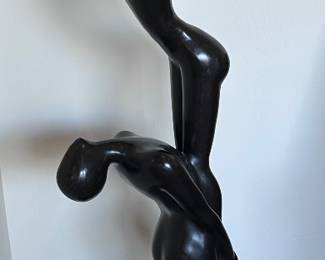 Abstract Bronze Art Sculpture. Stacked Elongated Dancers. Unsigned. 64x13x13 inches.