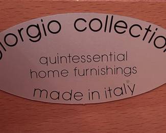 Italy, Giorgio Collection, quintessential home furnishings, Double dresser, gentleman’s standing armoire 76 inches tall, queen bed with headboard and end tables, solid hardwood, circa early 2000s
