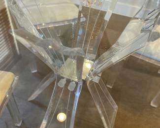Lucite Butterfly Dining Table with Octogon beveled glass top. 42x42x29.5 inches.
