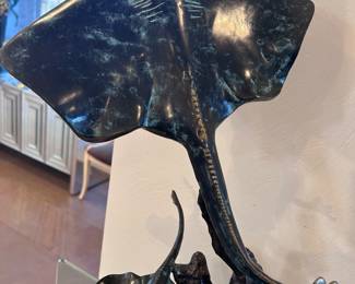 Two Stingrays Bronze Sculpture signed SPI (San Pacific International). 24x14x9.5 inches.