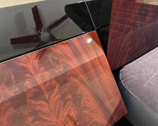 Italy, Giorgio Collection, quintessential home furnishings, Double dresser, gentleman’s standing armoire 76 inches tall, queen bed with headboard and end tables, solid hardwood, circa early 2000s