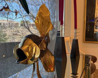Bronze and Brass Beta Fighting Fish Sculpture. 22x26x12 inches.