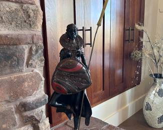 Female African Warrior Bronze Sculpture. Painted. Unsigned. 25x8x6 inches not including the sword.