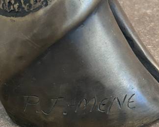 After P. J. Mene (1810-1879), Giraffes, pair, signed, patinated, bronze, 5 feet tall, mid to late 20th century, 63 x 30 x 9 inches