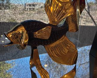 Bronze and Brass Beta Fighting Fish Sculpture. 22x26x12 inches.