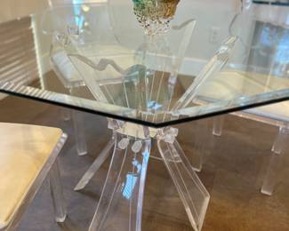 Lucite Butterfly Dining Table with Octogon beveled glass top. 42x42x29.5 inches.
