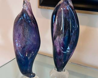 Lawry Swidler ’94 Hand Blown Art Glass Pair Candlesticks. Signed. 13x3.5x3 inches. 