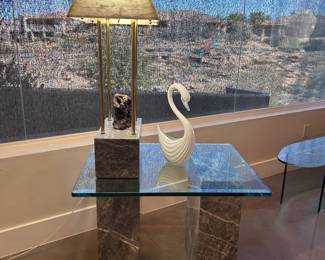 Hovave Rappaport, Israeli born- based in LA, b. 1954. Marble Illuminated lapidary sculpture lamp. Signed H. Rappaport ‘94.