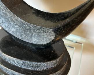 Black post modern abstract tessellated Stone Sculpture.