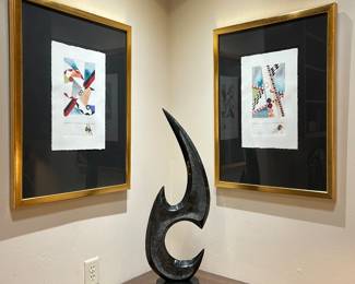 Black post modern abstract tessellated Stone Sculpture.