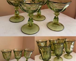 Imperial Glass Old Williamsburg Verde Green
Footed 6-Iced Tea Glasses Tumblers, 3-Wine, 4-Sherbet 