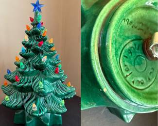Vintage 1970’s Green Ceramic Christmas Tree with all lights & Star Topper