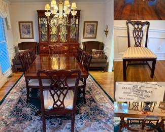 Vintage Set of 8 Chippendale Dining Chairs by Stanley Furniture 
Double Pedestal Dining Table with/leaf