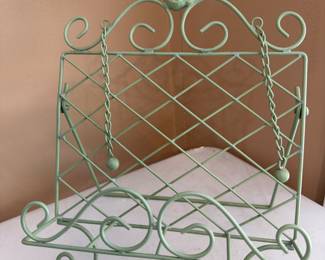 Lime Green Metal Cookbook Stand with Perched Bird, Kitchen Book Holder