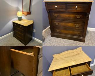 Antique Eastlake Style 5 Drawer WASHSTAND WITH FAUX MARBLE TOP