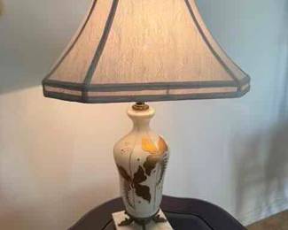  Pair Gilded Satin Glass Lamps 