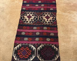 2'6" by 8' 
Breathtaking rich color with embroidered design on top of Kilim 
Professionally cleaned 