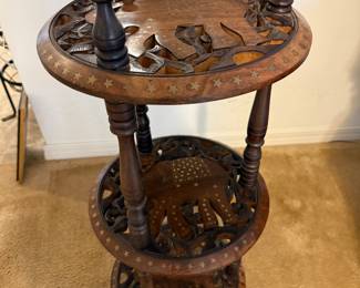 Three Tiered Stand with elephants and inlaid brass details 